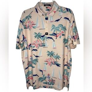 Bad Birdie Marino Golf Polo Lighthouse Dolphin Print Men’s Large
